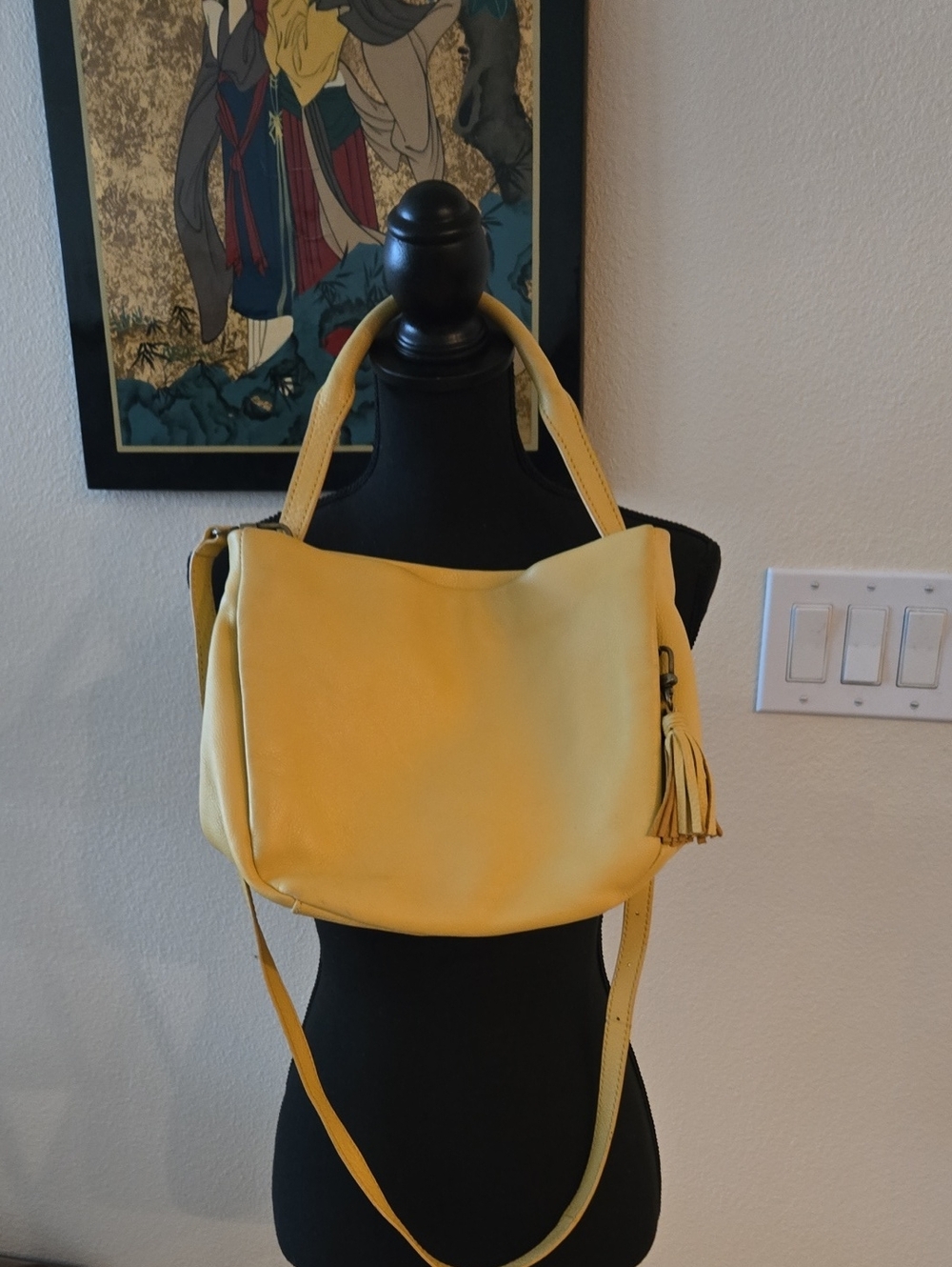 The Sak Slouchy Yellow Leather Women’s Hobo Shoulder Bag With Tassle